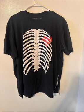 Hudson Jeans Black Tee with White Ribcage and Red Heart